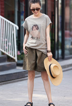 Load image into Gallery viewer, Women Summer Loose Green Shorts Casual Cotton Short Pants K1913
