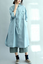Load image into Gallery viewer, Blue Long Cotton Shirts for Women 3/4 Sleeve Loose Shirt C2071 - netzwerktechnikum
