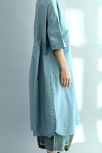 Load image into Gallery viewer, Blue Long Cotton Shirts for Women 3/4 Sleeve Loose Shirt C2071 - netzwerktechnikum
