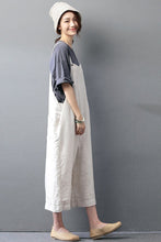 Load image into Gallery viewer, Beige Cotton Linen Casual Loose Overalls Big Pocket Maxi Size Trousers Fashion Jumpsuit - netzwerktechnikum

